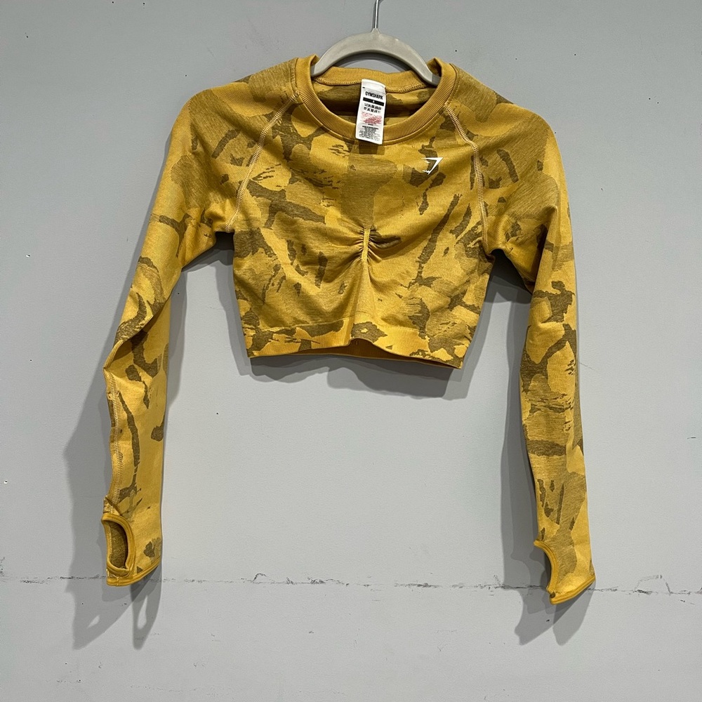 Gymshark Yellow Camo Long Sleeve Crop Top
